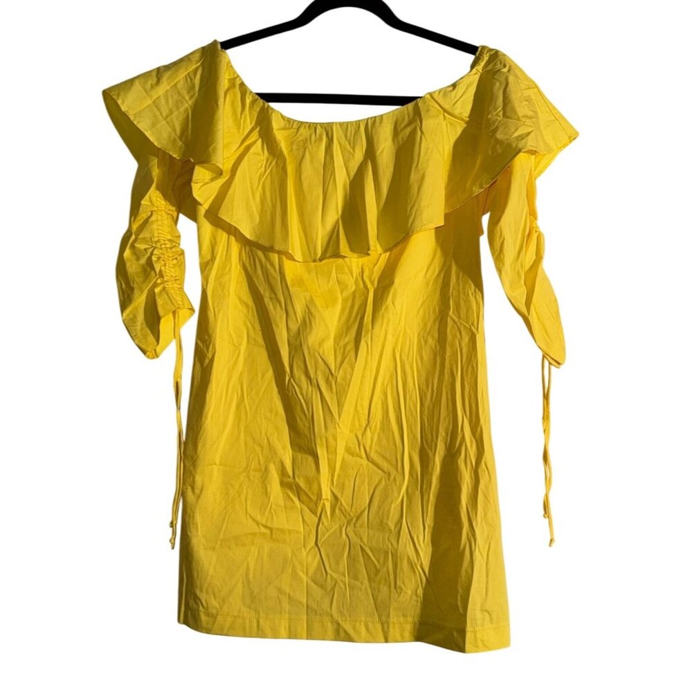 Socialite Yellow Off-Shoulder Ruffle Sleeve mini dress Womens Size S - Picture 7 of 10